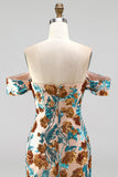 Sparkly Blue Flower Off the Shoulder Bodycon Sequins Short Homecoming Dress