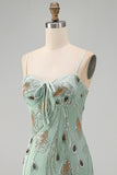 Green Bodycon Sequin Beaded Short Pearl Homecoming Dress with Lace Up Back