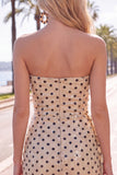 Strapless Champagne Black Dot Bodycon Sequins Short Homecoming Dress with Sash