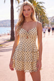 A-Line Champagne Black Dot Sequins Tiered Keyhole Lace Up Back Short Homecoming Dress