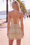 A-Line Champagne Black Dot Sequins Tiered Keyhole Lace Up Back Short Homecoming Dress