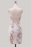 Sparkly White Floral Sequins Lace Up Back Short Homecoming Dress with Slit