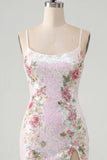 Sparkly White Floral Sequins Lace Up Back Short Homecoming Dress with Slit