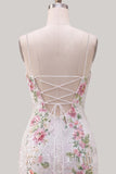 Sparkly White Floral Sequins Lace Up Back Short Homecoming Dress with Slit