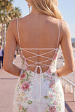 Sparkly White Floral Sequins Lace Up Back Short Homecoming Dress with Slit
