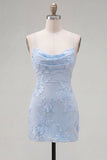 Yellow Bodycon Ruched Spaghetti Straps Floral Embroidery Homecoming Dress