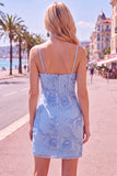 Yellow Bodycon Ruched Spaghetti Straps Floral Embroidery Homecoming Dress