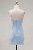 Yellow Bodycon Ruched Spaghetti Straps Floral Embroidery Homecoming Dress