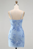 Yellow Bodycon Ruched Spaghetti Straps Floral Embroidery Homecoming Dress