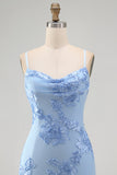 Yellow Bodycon Ruched Spaghetti Straps Floral Embroidery Homecoming Dress