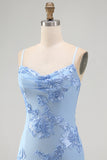 Yellow Bodycon Ruched Spaghetti Straps Floral Embroidery Homecoming Dress