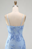 Yellow Bodycon Ruched Spaghetti Straps Floral Embroidery Homecoming Dress