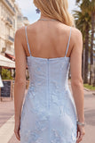 Yellow Bodycon Ruched Spaghetti Straps Floral Embroidery Homecoming Dress