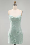 Yellow Bodycon Ruched Spaghetti Straps Floral Embroidery Homecoming Dress
