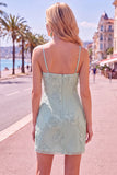 Yellow Bodycon Ruched Spaghetti Straps Floral Embroidery Homecoming Dress