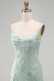 Yellow Bodycon Ruched Spaghetti Straps Floral Embroidery Homecoming Dress