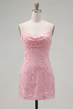 Yellow Bodycon Ruched Spaghetti Straps Floral Embroidery Homecoming Dress