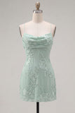 Yellow Bodycon Ruched Spaghetti Straps Floral Embroidery Homecoming Dress
