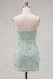 Yellow Bodycon Ruched Spaghetti Straps Floral Embroidery Homecoming Dress