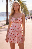 A-Line Pink Keyhole Tiered Spaghetti Straps Ruched Short Homecoming Dress