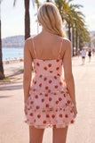 A-Line Pink Keyhole Tiered Spaghetti Straps Ruched Short Homecoming Dress
