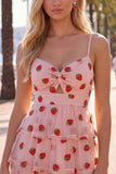 A-Line Pink Keyhole Tiered Spaghetti Straps Ruched Short Homecoming Dress