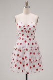 A-Line Pink Keyhole Tiered Spaghetti Straps Ruched Short Homecoming Dress