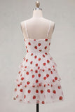 A-Line Pink Keyhole Tiered Spaghetti Straps Ruched Short Homecoming Dress
