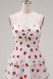 A-Line Pink Keyhole Tiered Spaghetti Straps Ruched Short Homecoming Dress