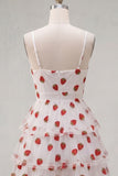 A-Line Pink Keyhole Tiered Spaghetti Straps Ruched Short Homecoming Dress