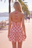 A-Line Pink Halter Neck Printed Short Homecoming Dress