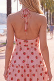 A-Line Pink Halter Neck Printed Short Homecoming Dress