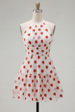 A-Line Pink Halter Neck Printed Short Homecoming Dress