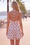 A-Line Pink Halter Neck Printed Short Homecoming Dress