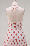 A-Line Pink Halter Neck Printed Short Homecoming Dress