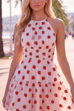 A-Line Pink Halter Neck Printed Short Homecoming Dress