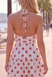 A-Line Pink Halter Neck Printed Short Homecoming Dress
