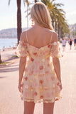Champagne Cold Shoulder A-Line Tiered Short Homecoming Dress with 3D Flowers