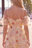 Champagne Cold Shoulder A-Line Tiered Short Homecoming Dress with 3D Flowers