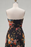Black Red Flower Sweetheart Ruched Floral Tight Short Homecoming Dress with Sash