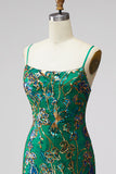 Dark Green Bodycon Floral Ruffled Short Homecoming Dress with Lace Up Back