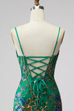 Dark Green Bodycon Floral Ruffled Short Homecoming Dress with Lace Up Back