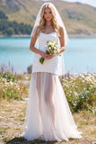 White Sheath Strapless Tulle Maxi Elopement Wedding Dress