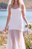 White Sheath Strapless Tulle Maxi Elopement Wedding Dress