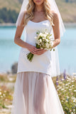 White Sheath Strapless Tulle Maxi Elopement Wedding Dress