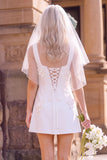 White A-Line Square Neck Sleeveless Mini Elopement Wedding Dress with 3D Flower