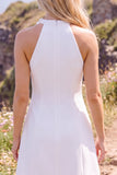 White A-Line High Neck Short Elopement Wedding Dress with 3D Flower