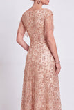 Dusty Rose A-Line V-Neck Beaded Mother Of the Bride Dress with Fringes