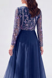 Chiffon Green A-Line Bateau Neck Floral Mother Of the Bride Dress with Long Sleeves