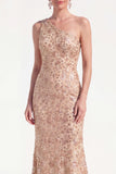 Mermaid Champagne One Shoulder Floral Mother Of the Bride Dress with Sequins
